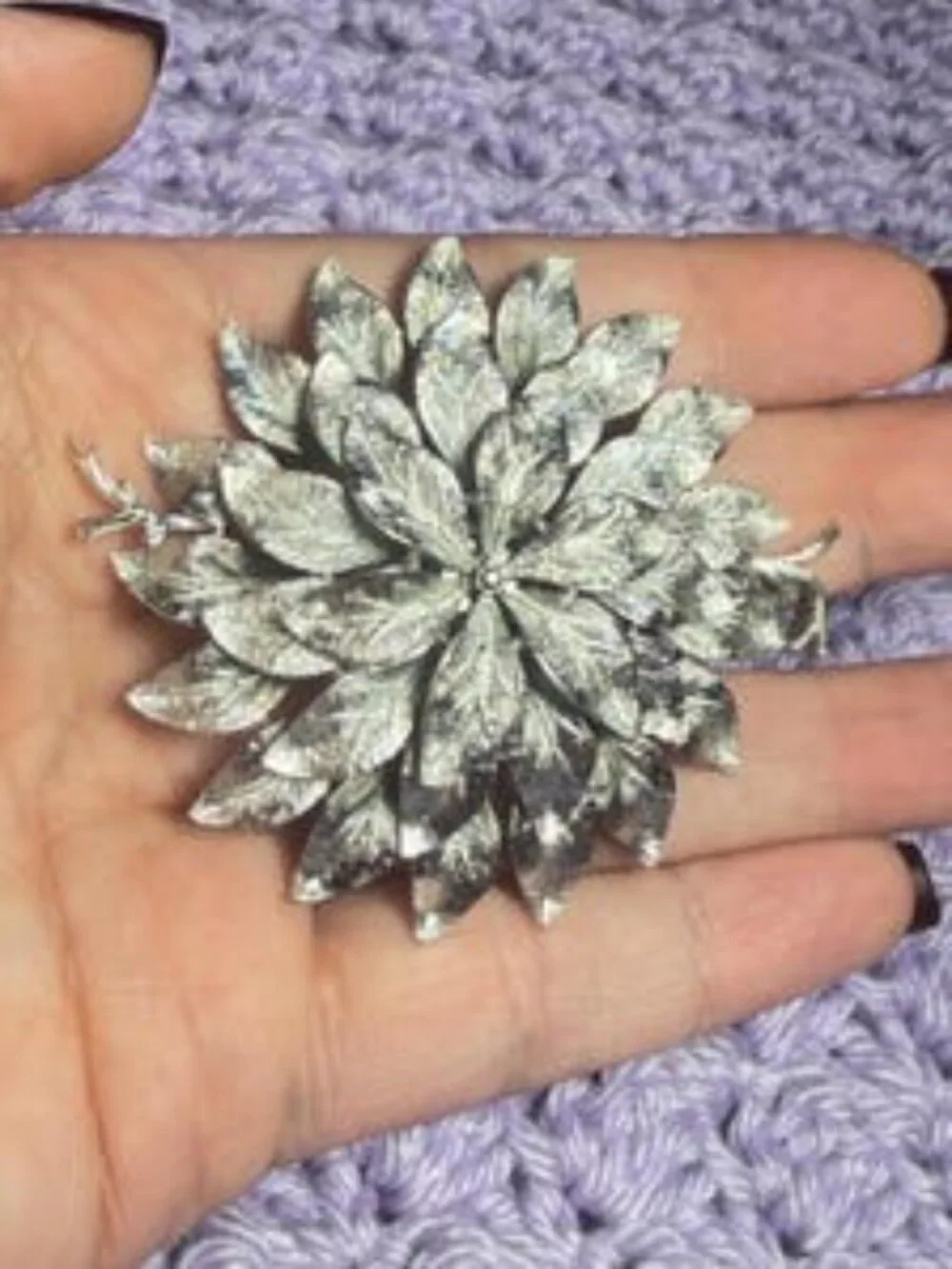 Layered Flower Brooch Vintage Silver Tone Floral Pin